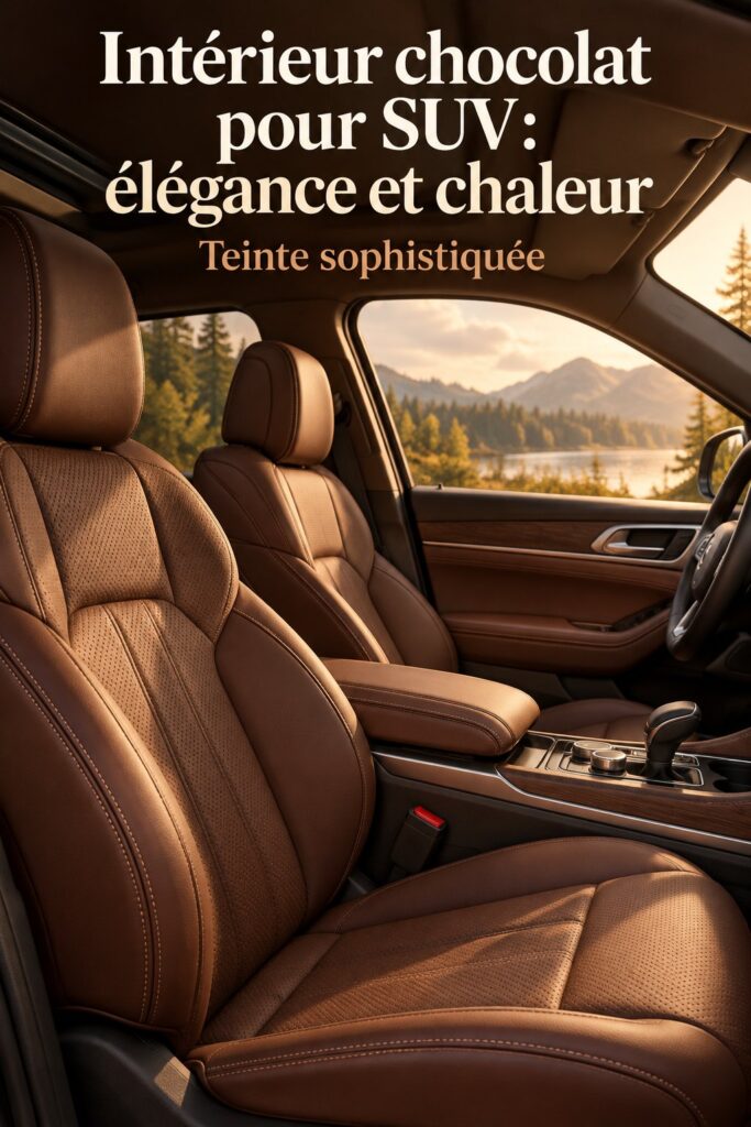 Intérieur chocolat élégant d'un SUV de luxe, mêlant confort et chaleur.