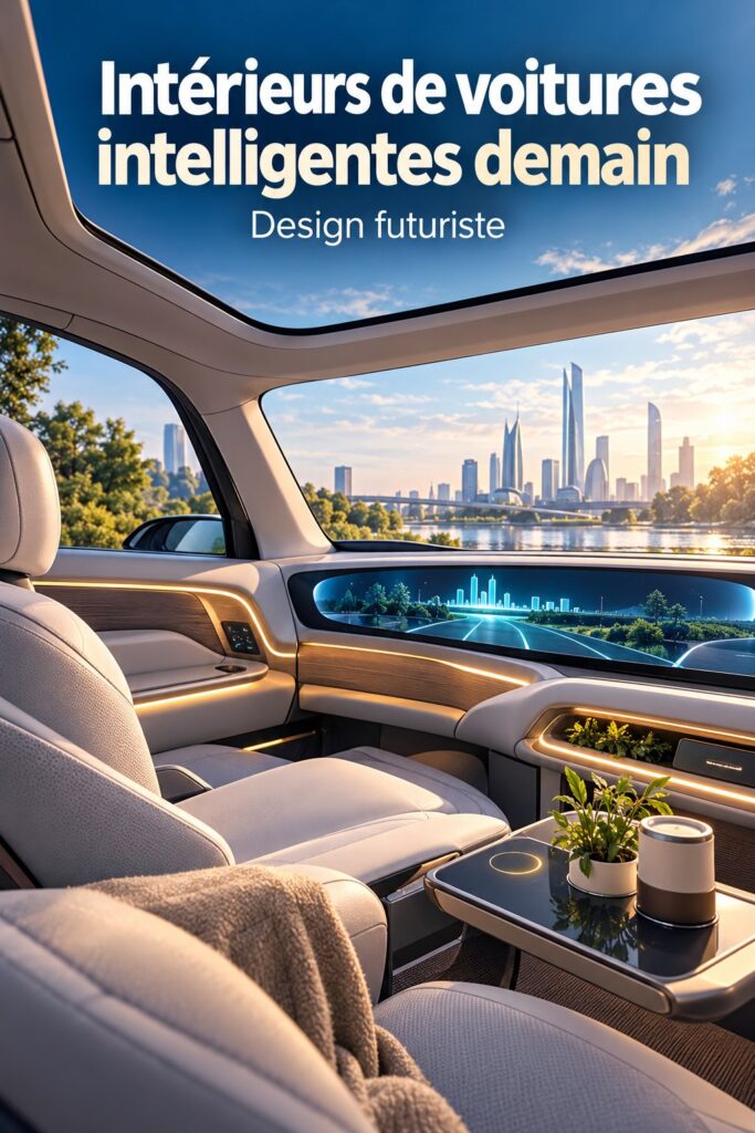 Vue d'un intérieur futuriste de voiture de luxe avec des matériaux élégants et technologies avancées
