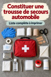 Une vue d'un kit d'urgence automobile bien organisé dans un intérieur de voiture de luxe.