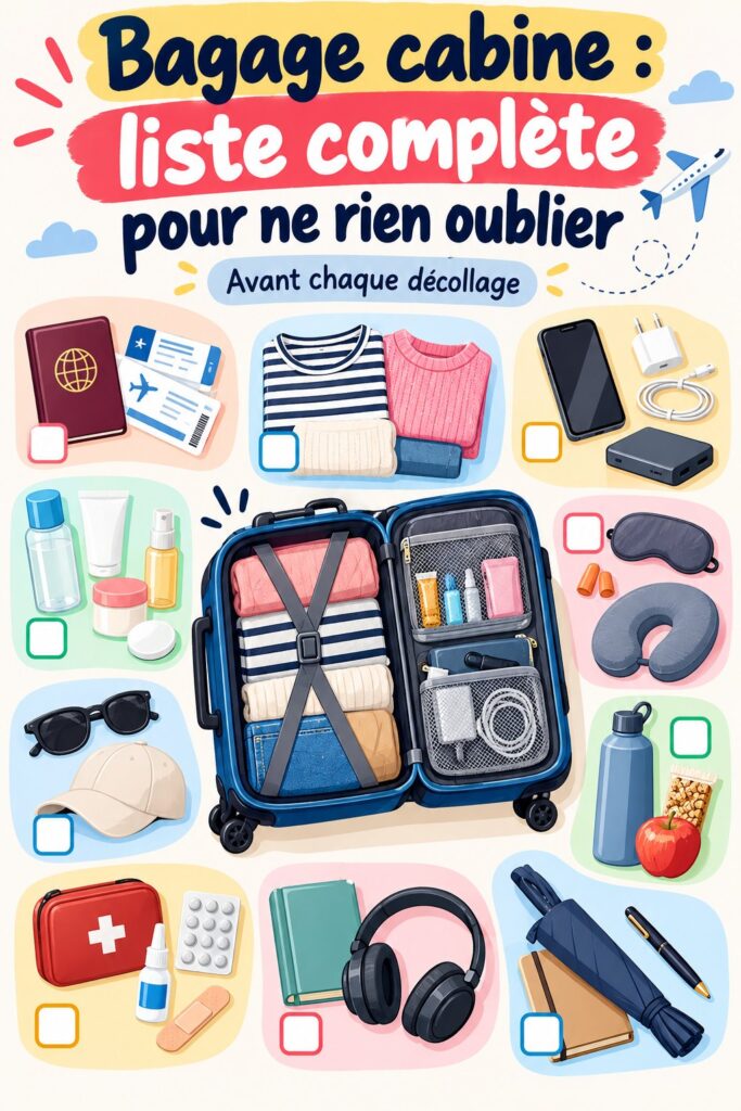Une valise cabine bien organisée avec tous les indispensables pour le voyage.