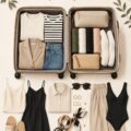 Valise élégante et accessoires de voyage sur un bagage de luxe