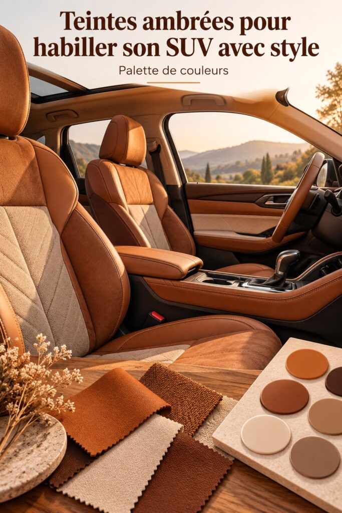 Intérieur d'un SUV en teintes ambrées, chaleureux et élégant